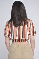 ميكا بلوزة قصيرة كروب أوف شولدر مكشكشة نسائي