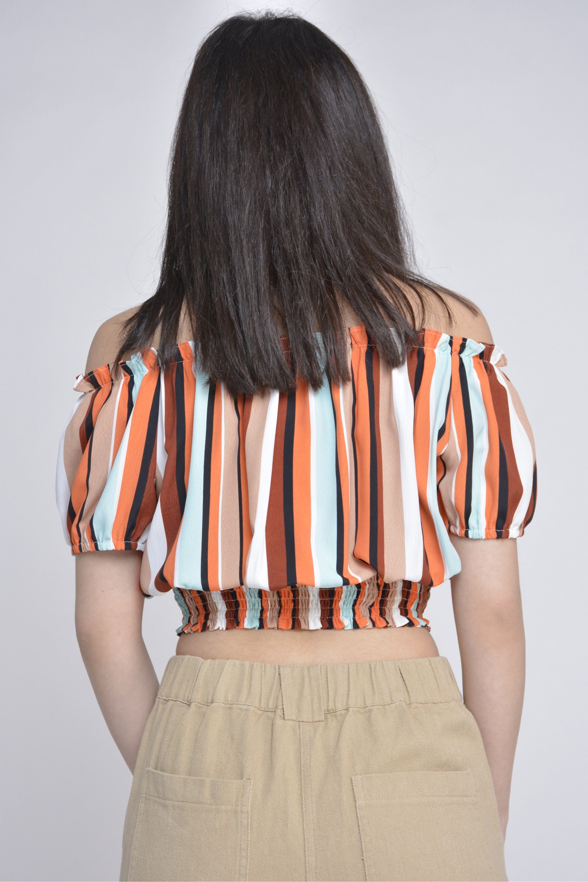 ميكا بلوزة قصيرة كروب أوف شولدر مكشكشة نسائي