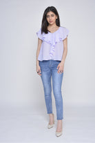 ميكا بلوزة مكشكشة نسائية بفتحة رقبة V