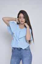 ميكا بلوزة كلاسيك بأزرار أمامية وكم قصير فراشة نسائي