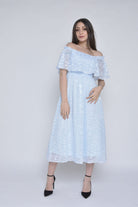 ميكا فستان ميدي كم قصير اوف شولدر شيفون