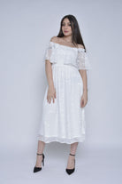 ميكا فستان ميدي كم قصير اوف شولدر شيفون