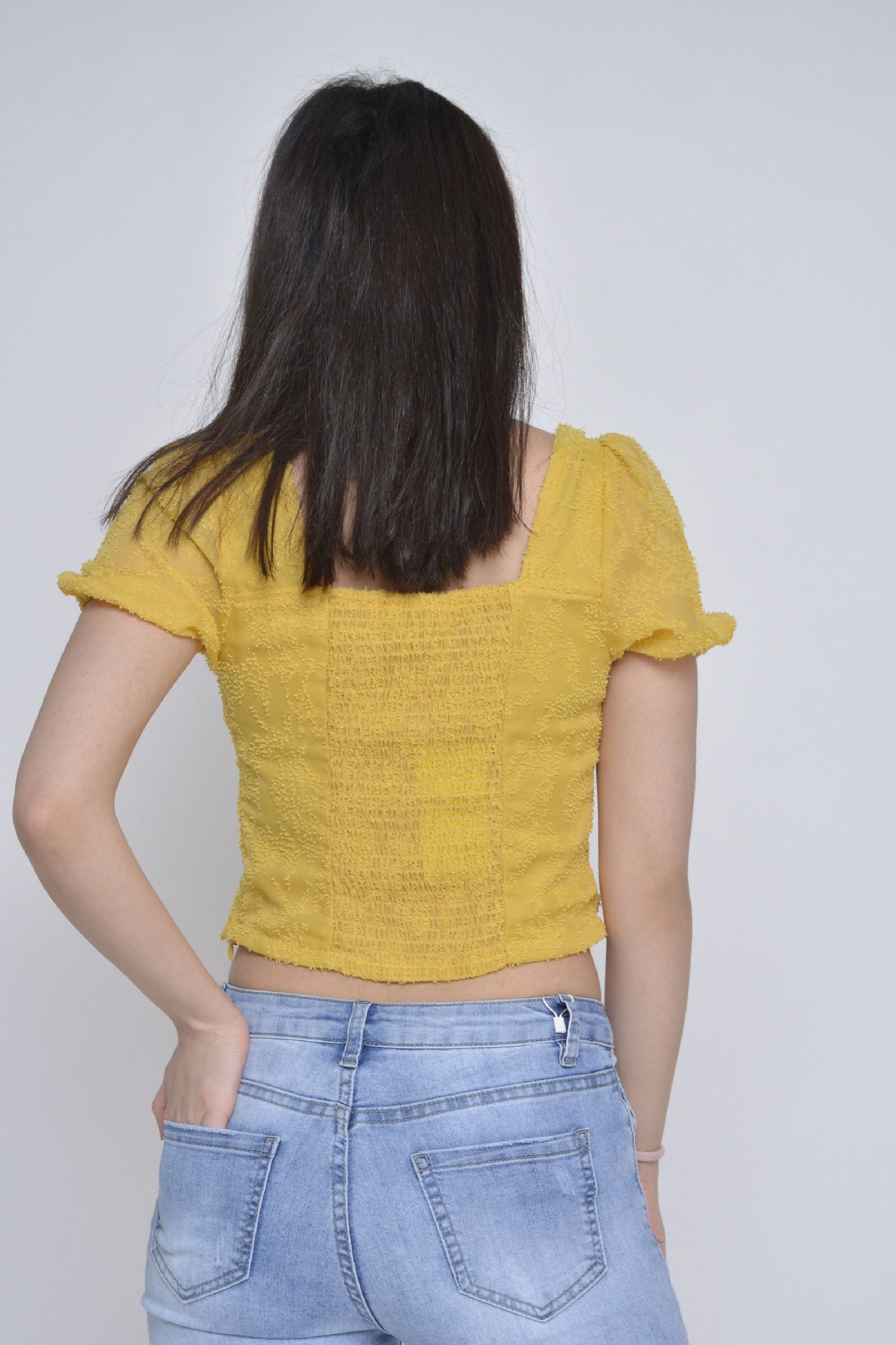 ميكا بلوزة قصيرة نص بطن نص كم بف نسائي