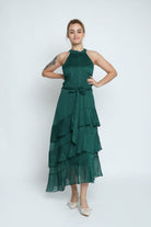 ميكا فستان ميدي بدون أكمام شيفون طبقات