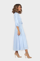 ميكا فستان ميدي بأكمام 4/3 مزموم من الخصر