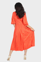 ميكا فستان ميدي بأكمام 4/3 مزموم من الخصر