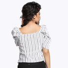 ميكا بلوزة مخططة كم قصير منفوخة نسائي