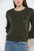 ميكا بلوزة بطبعة مطرزة بالكريستال بأكمام طويلة