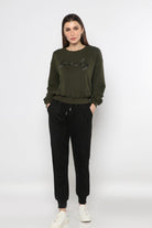 ميكا بلوزة بطبعة مطرزة بالكريستال بأكمام طويلة