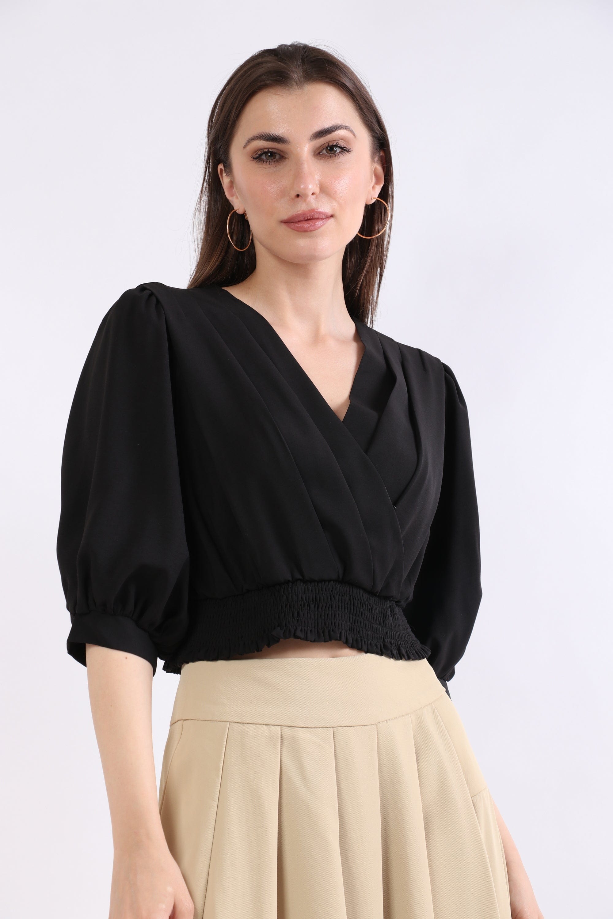 ميكا بلوزة سادة لف 3/4 كم واسع