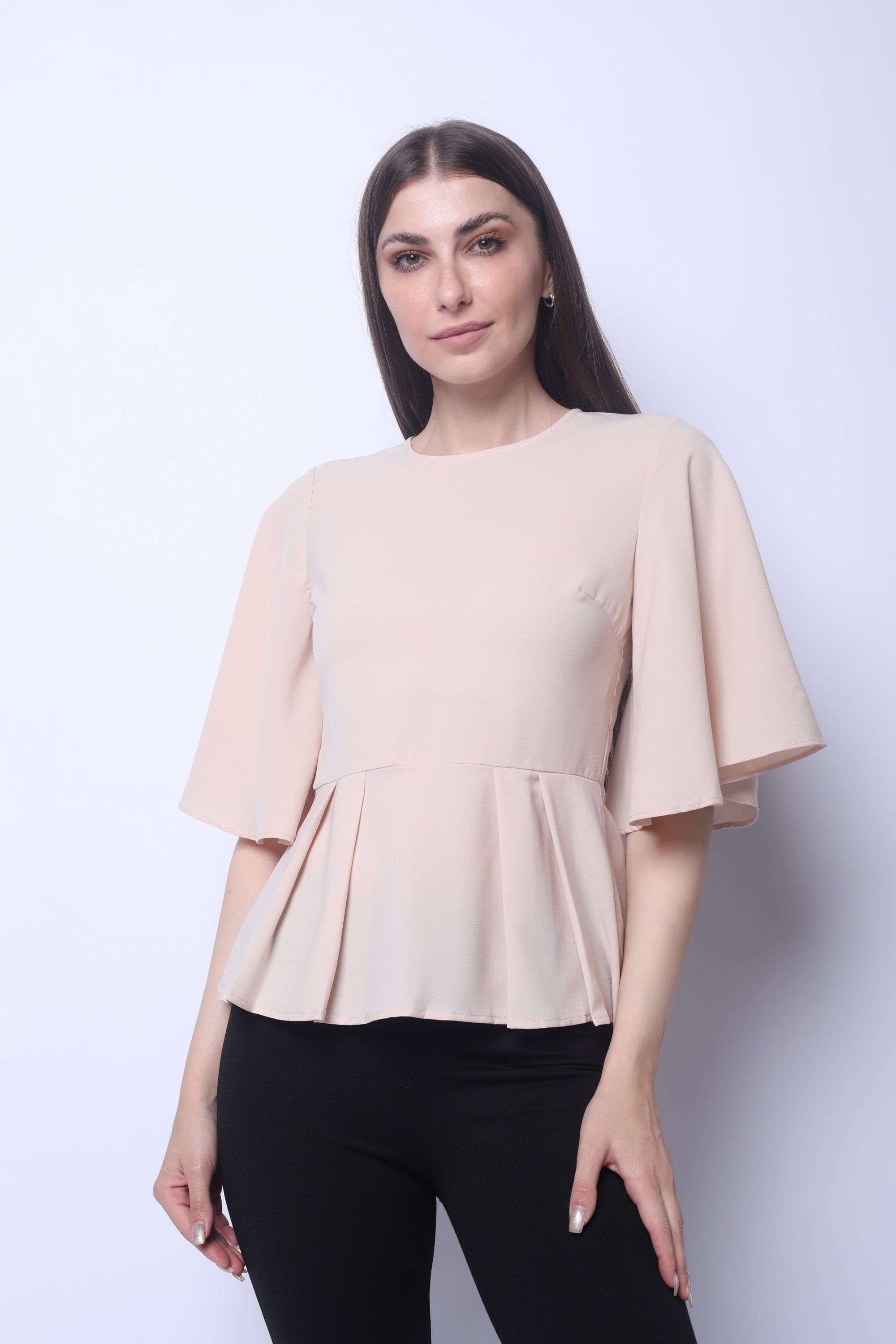 ميكا بلوزة رسمية نص كم كلوش من الأسفل نسائي