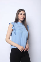 ميكا بلوزة بأكمام قصيرة فراشة بكسرات خفيفة