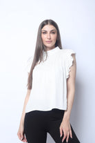 ميكا بلوزة بأكمام قصيرة فراشة بكسرات خفيفة