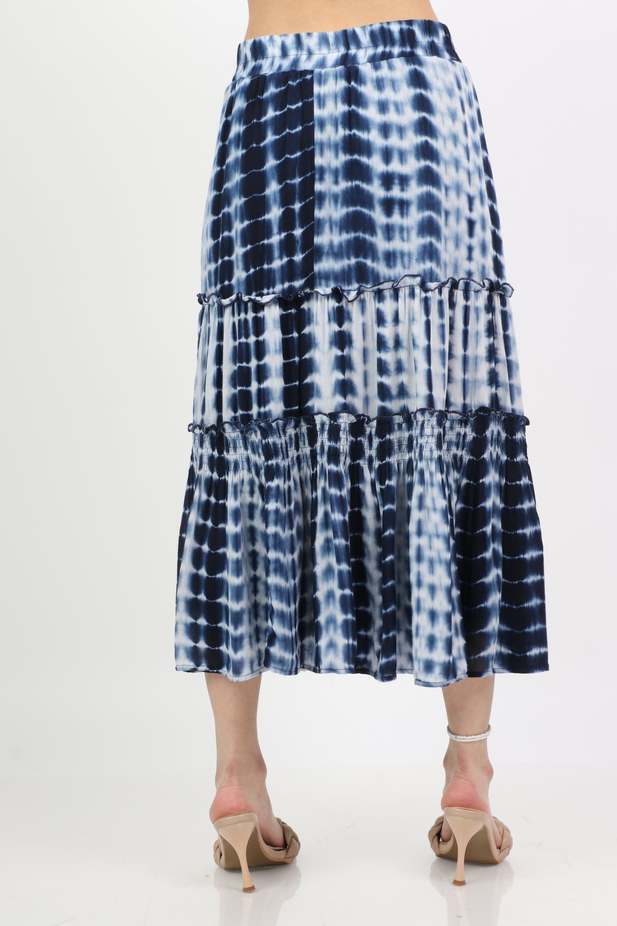 ميكا تنورة ميدي مصبوغة مزينة بكشكش واسعة