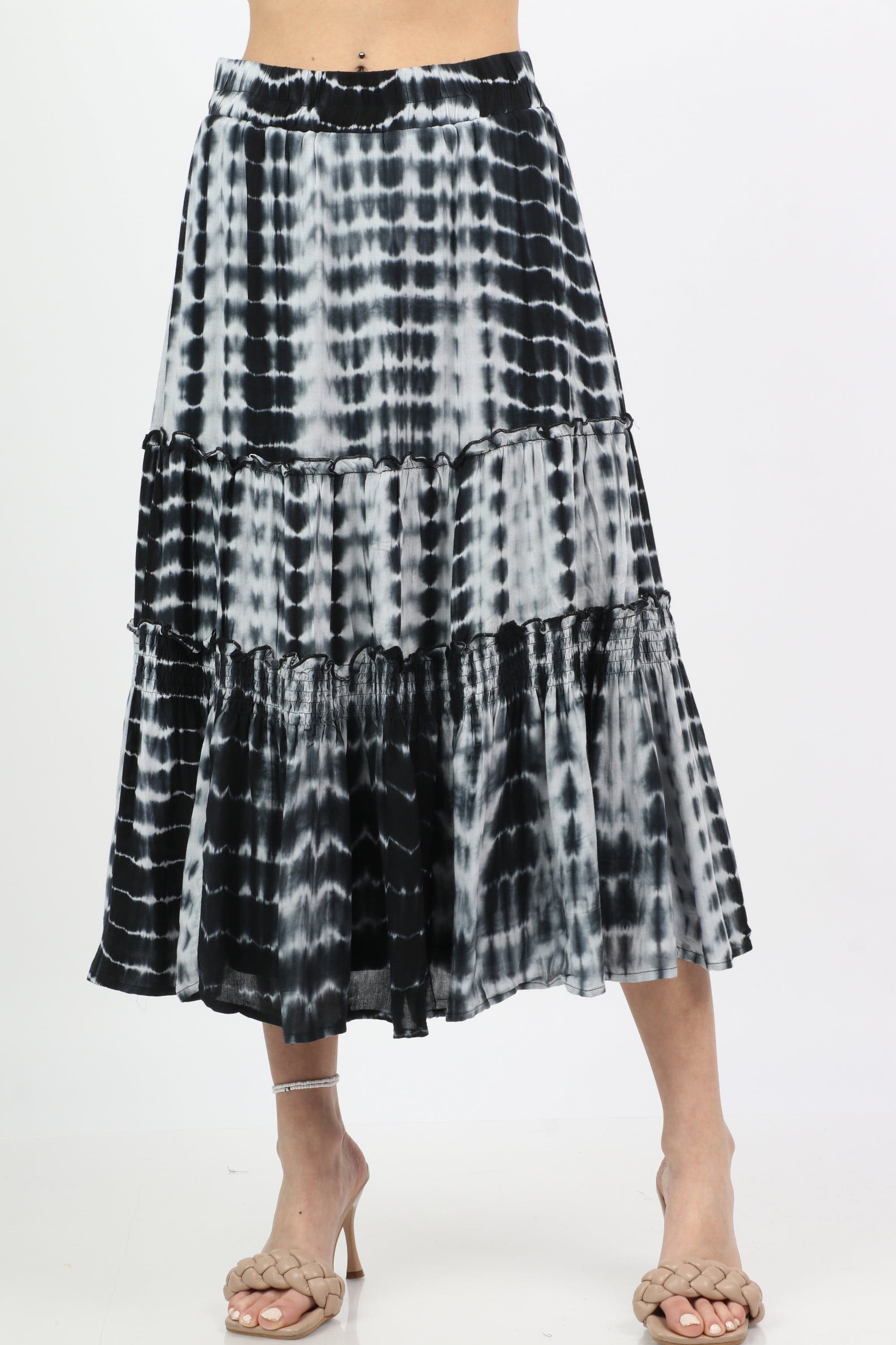 ميكا تنورة ميدي مصبوغة مزينة بكشكش واسعة