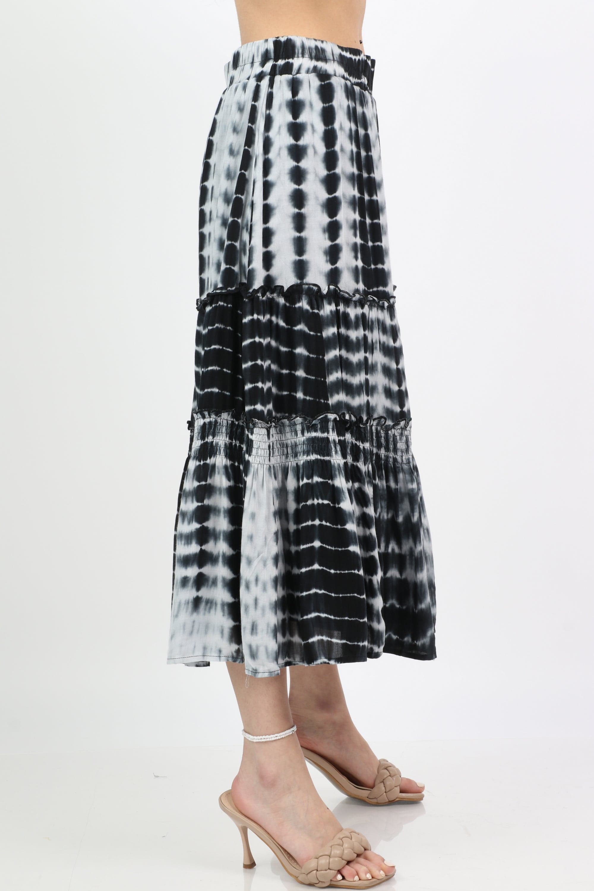 ميكا تنورة ميدي مصبوغة مزينة بكشكش واسعة