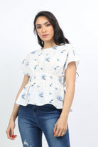 ميكا بلوزة مشجرة مخصرة كم قصير نسائي