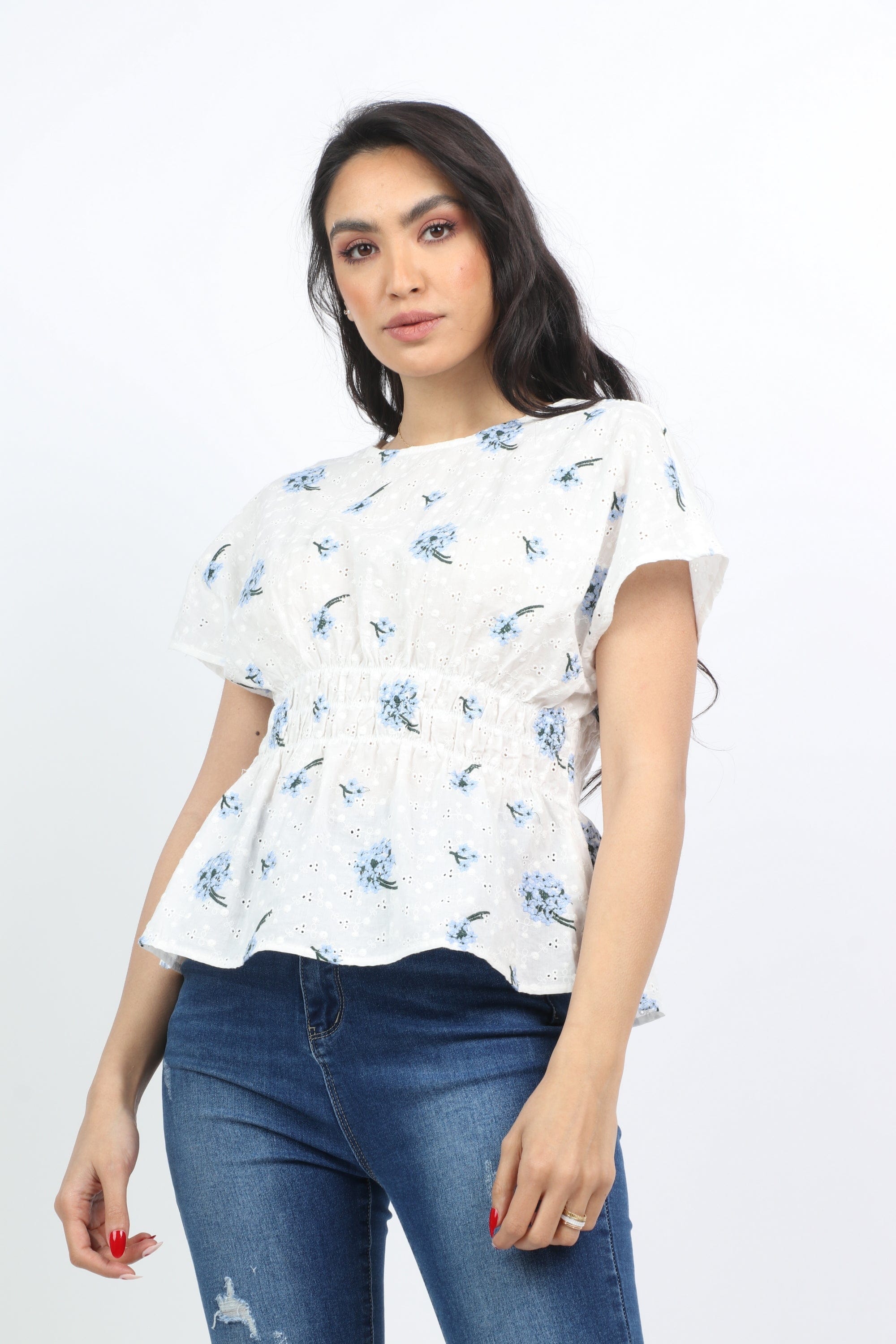 ميكا بلوزة مشجرة مخصرة كم قصير نسائي