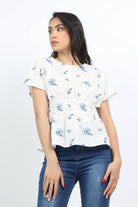 ميكا بلوزة مشجرة مخصرة كم قصير نسائي