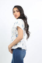 ميكا بلوزة مشجرة مخصرة كم قصير نسائي