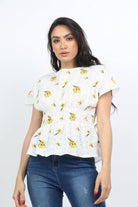 ميكا بلوزة مشجرة مخصرة كم قصير نسائي