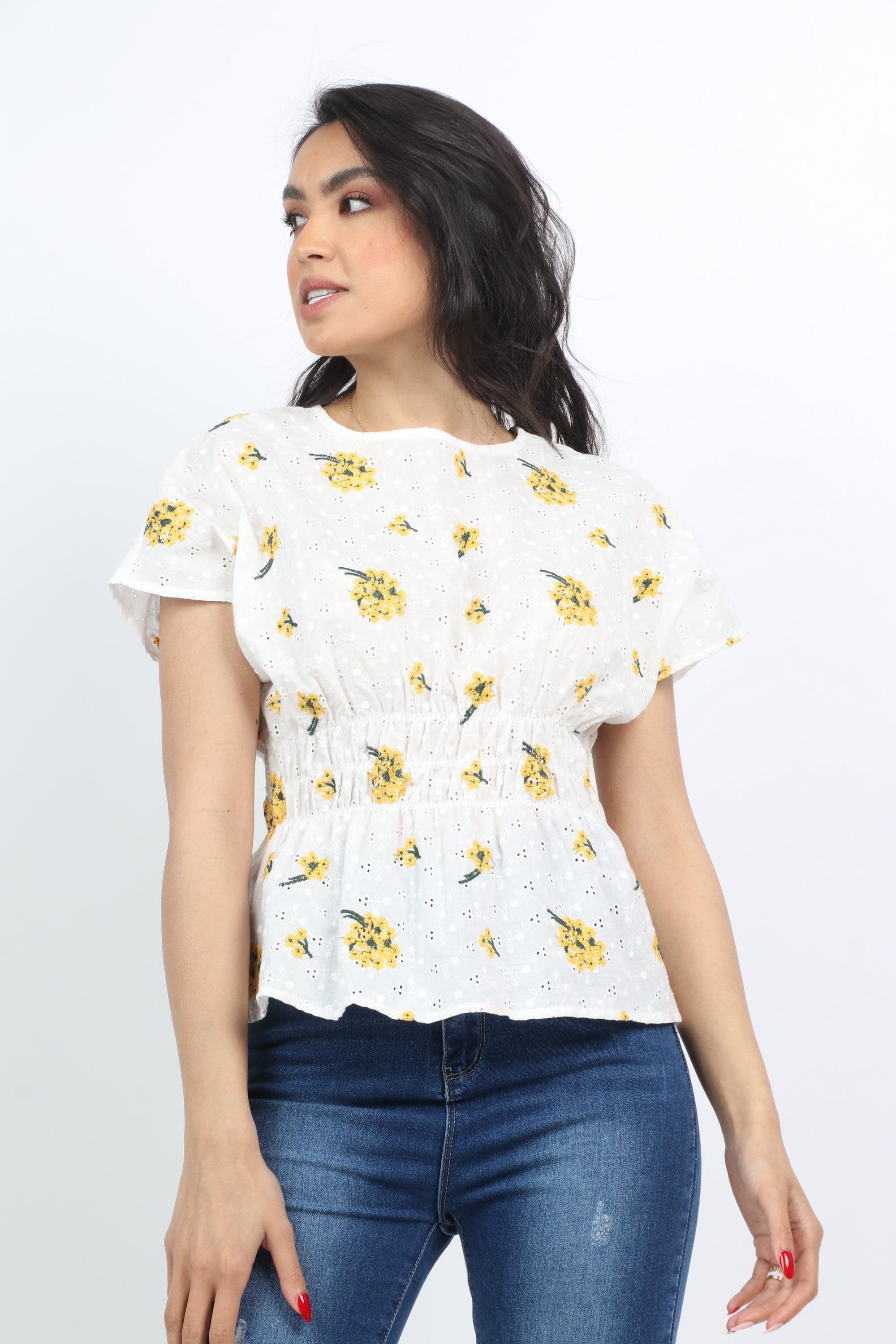 ميكا بلوزة مشجرة مخصرة كم قصير نسائي