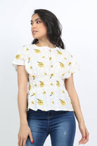 ميكا بلوزة مشجرة مخصرة كم قصير نسائي