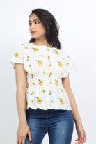 ميكا بلوزة مشجرة مخصرة كم قصير نسائي