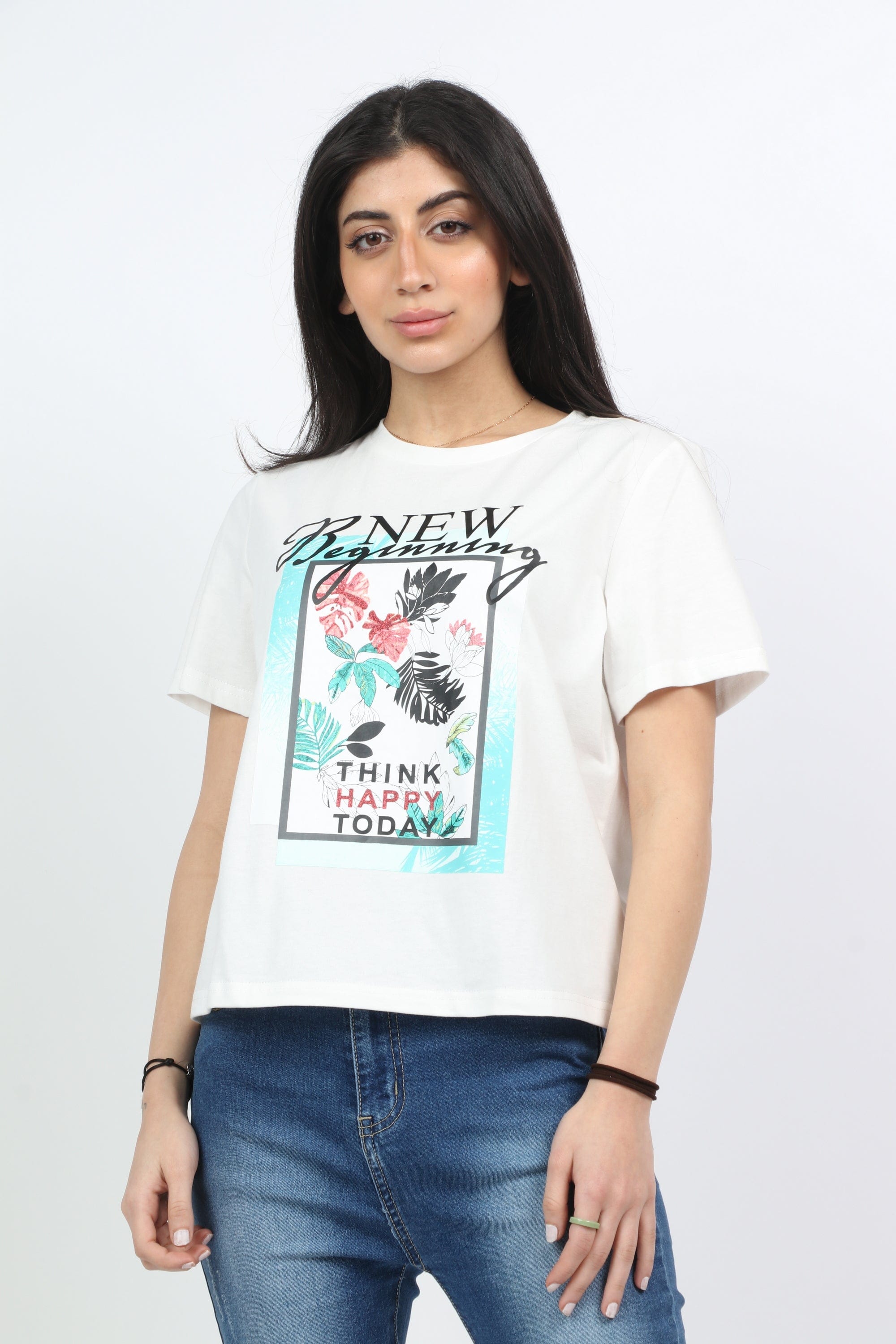 ميكا بلوزة قطن رقبة دائرية نص كم نسائي