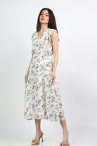 ميكا فستان ميدي مشجر مخصر منفوش كم قصير مكشكش