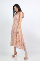 ميكا فستان ميدي مشجر مخصر منفوش كم قصير مكشكش