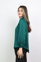 ميكا قميص سادة بأزرار أمامية بياقة دانتيل وكم طويل