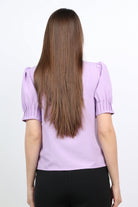 ميكا بلوزة رسمية بليسيه بأزرار أمامية كم قصير منفوخ نسائي