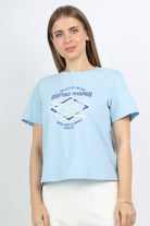 ميكا بلوزة كاجوال قطنية بفتحة دائرية كم قصير نسائي