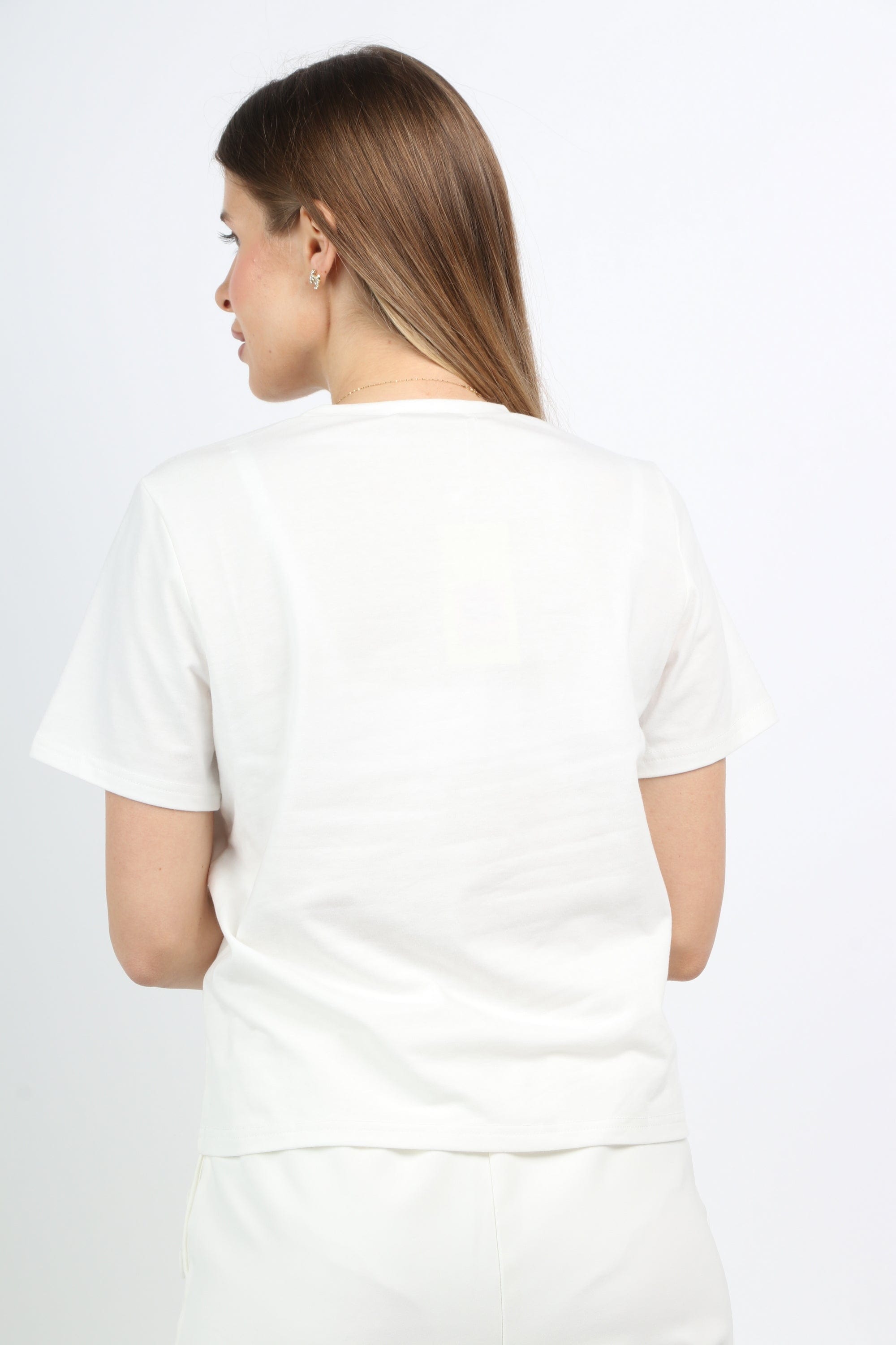 ميكا بلوزة كاجوال قطنية بفتحة دائرية كم قصير نسائي