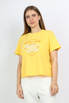 ميكا بلوزة كاجوال قطنية بفتحة دائرية كم قصير نسائي