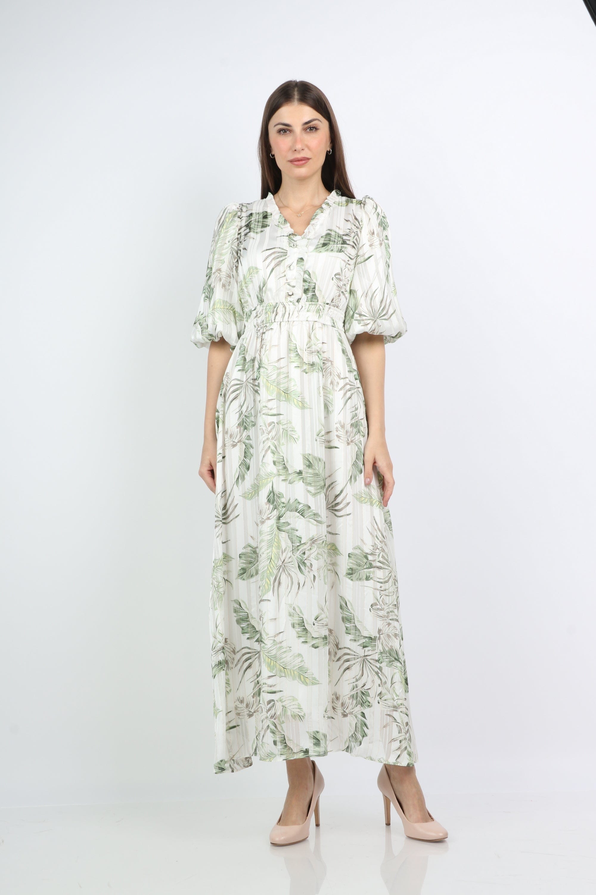 ميكا فستان طويل مشجر مخصر 3/4 كم بف نسائي