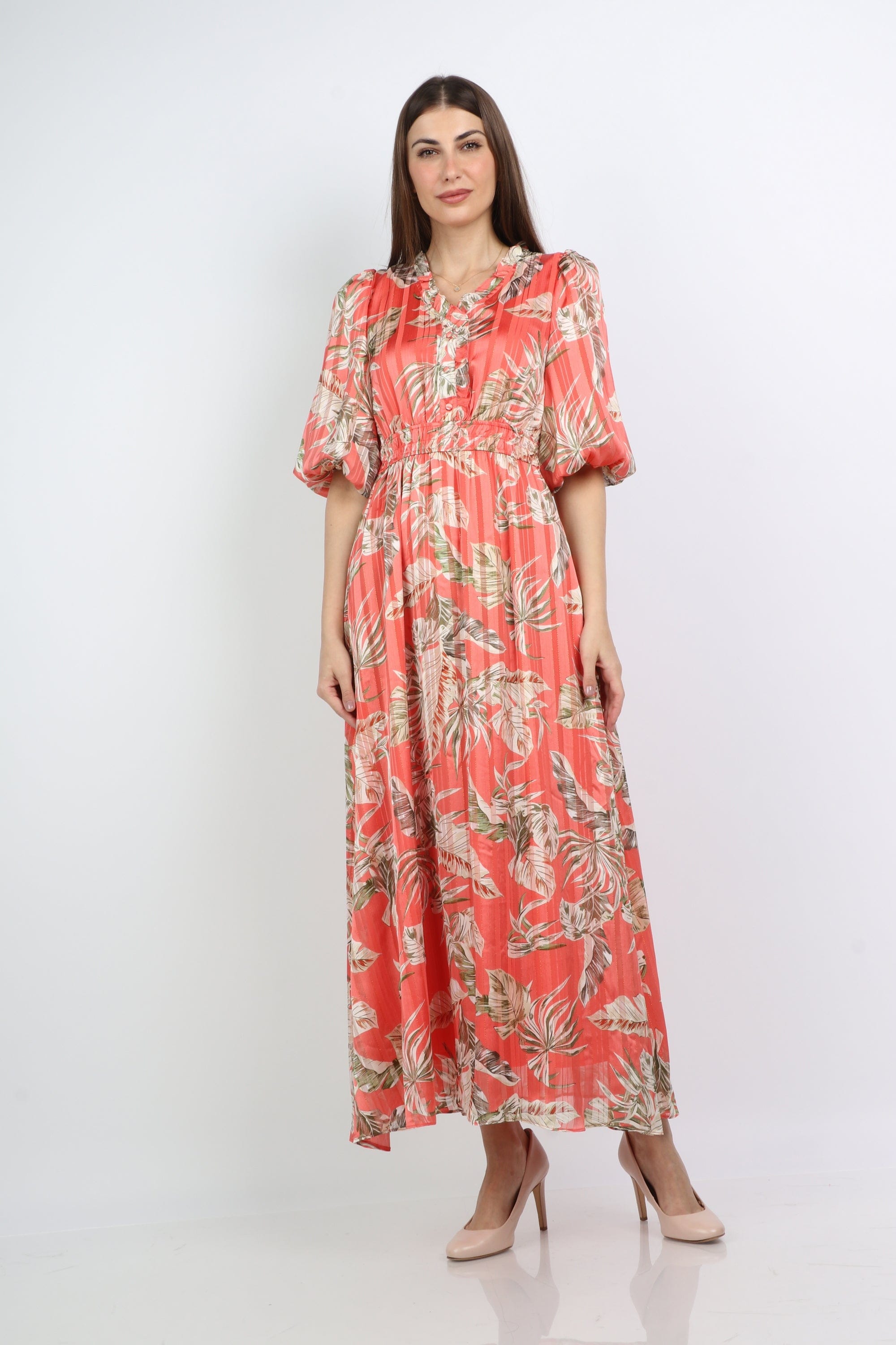 ميكا فستان طويل مشجر مخصر 3/4 كم بف نسائي