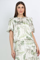 ميكا بلوزة مشجرة شيفون أكمام بف قصيرة نسائي