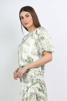 ميكا بلوزة مشجرة شيفون أكمام بف قصيرة نسائي