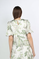 ميكا بلوزة مشجرة شيفون أكمام بف قصيرة نسائي