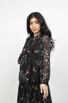 ميكا قميص مشجر بربطة عنق وكم طويل نسائي