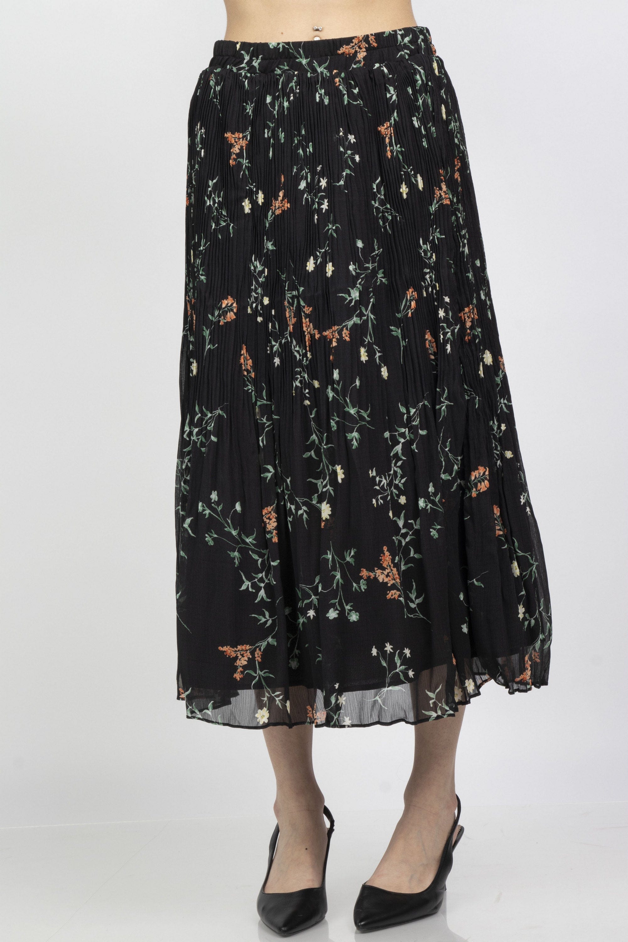 ميكا تنورة ميدي مشجرة بطبعة ورود صغيرة