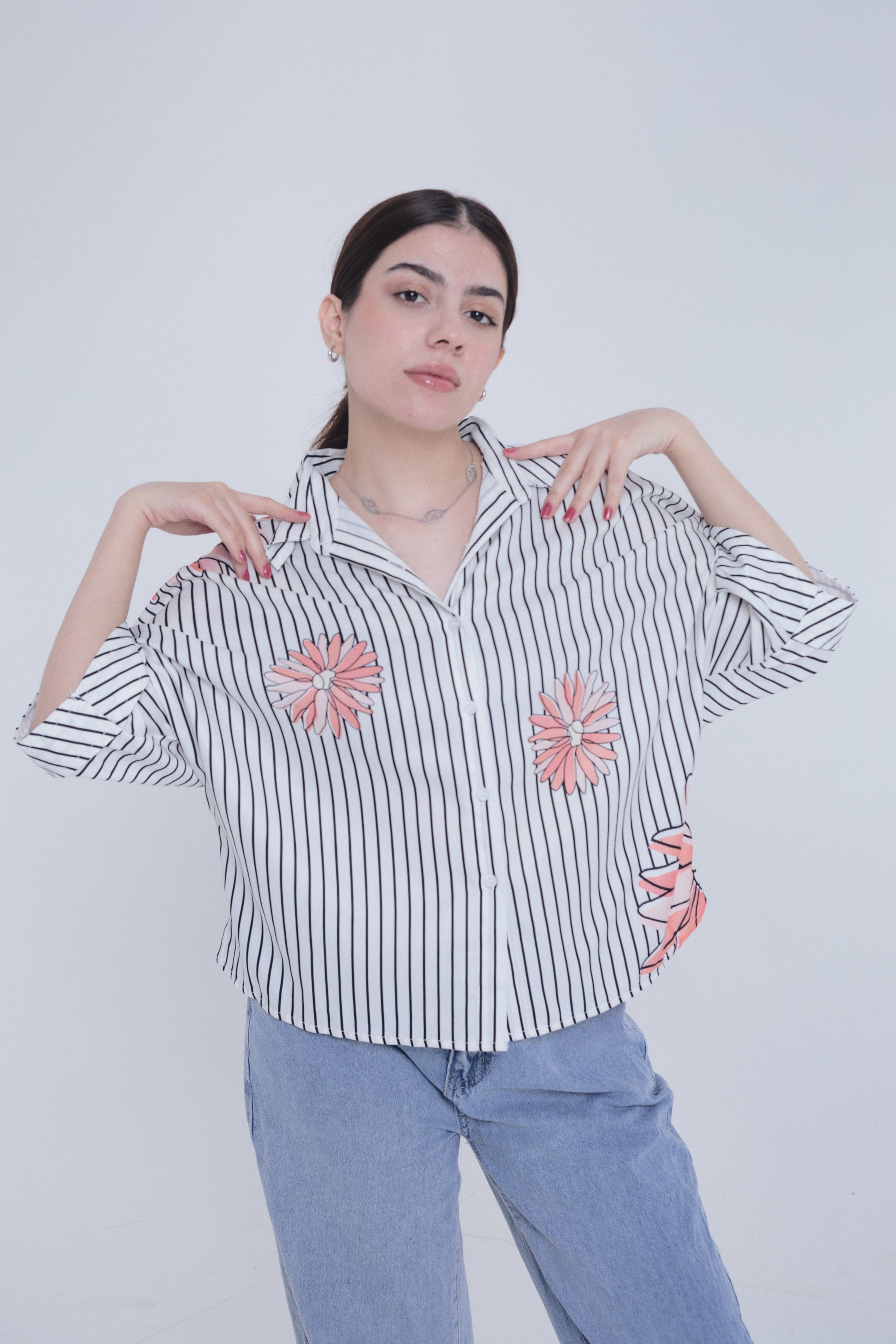 ميكا بلوزة مخططة بالطول 3/4 كم نسائي