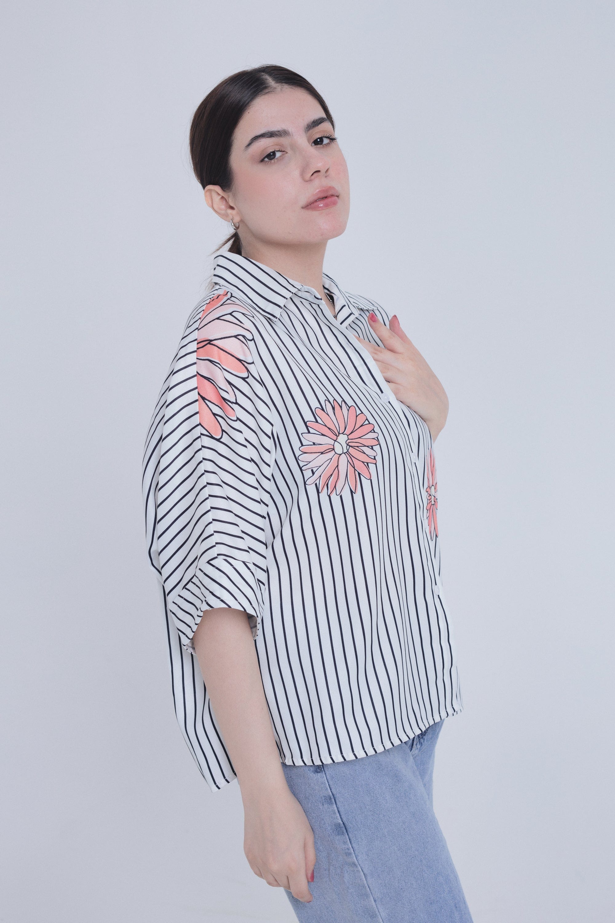 ميكا بلوزة مخططة بالطول 3/4 كم نسائي