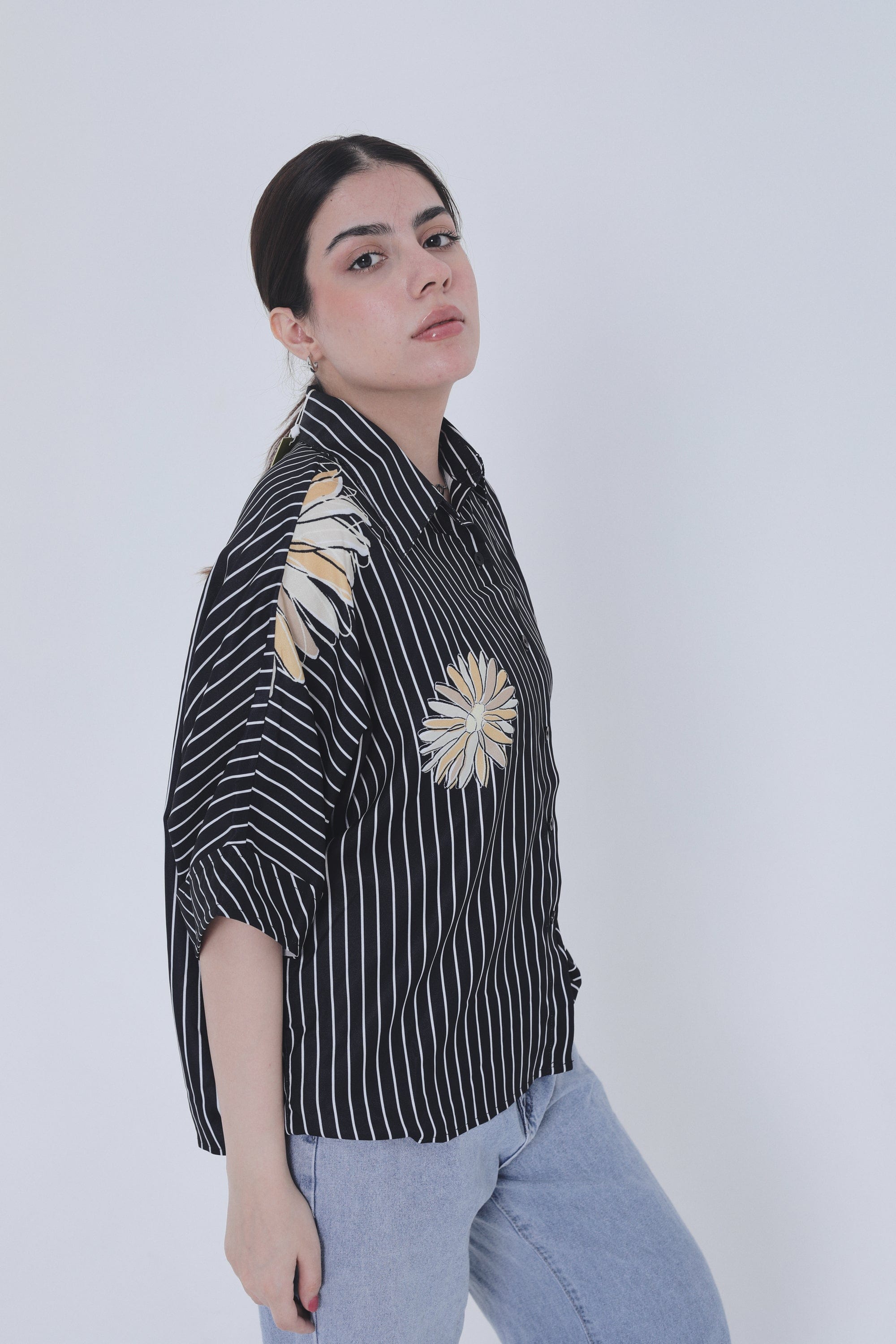 ميكا بلوزة مخططة بالطول 3/4 كم نسائي