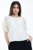 ميكا توب مطرز مشجر كم قصير بف نسائي