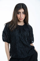 ميكا توب مطرز مشجر كم قصير بف نسائي