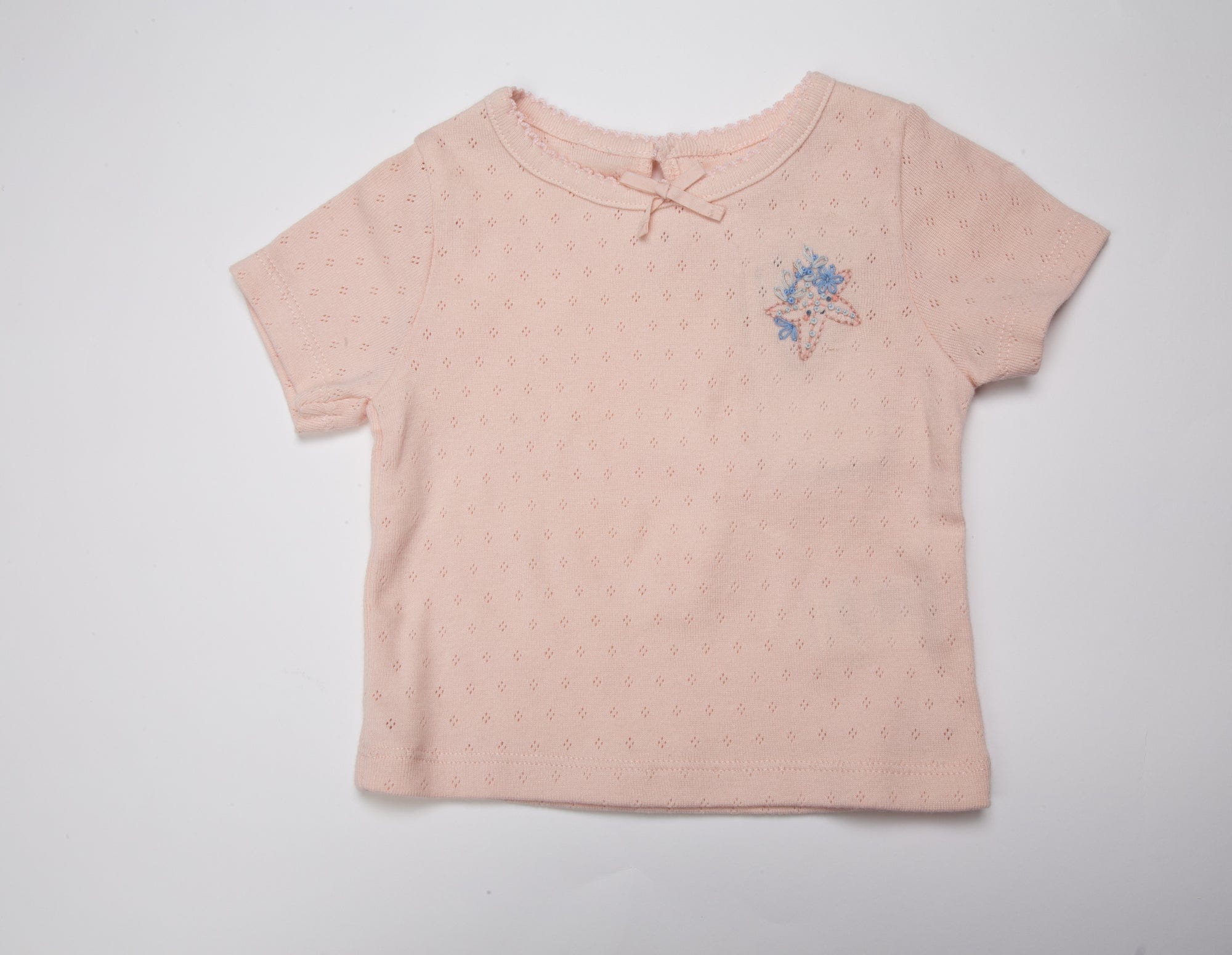 جينجرسنابس تي شيرت بيبي بنات منسوج بتطريز وردة على الصدر وردي