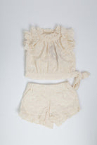 جينجرسنابس طقم شورت بناتي وبلوزة مخرمة مطرزة بالخيط البيج